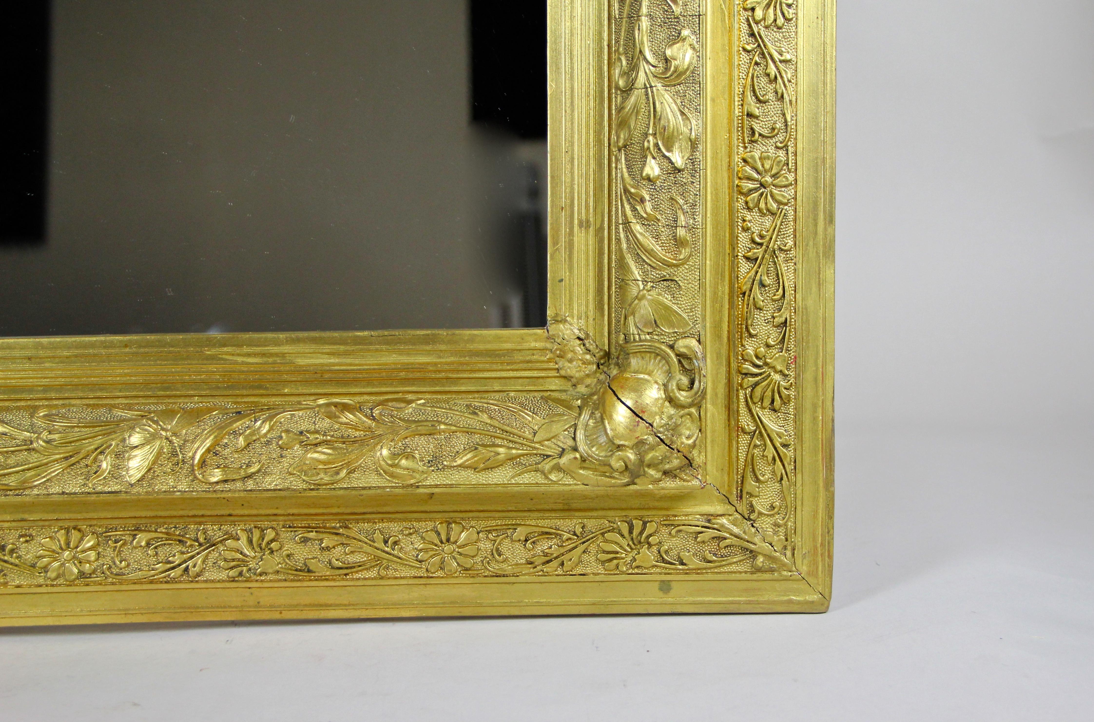 20th Century Gilt Art Nouveau Wall Mirror Floral Design with Butterflies, France, circa 1900 For Sale