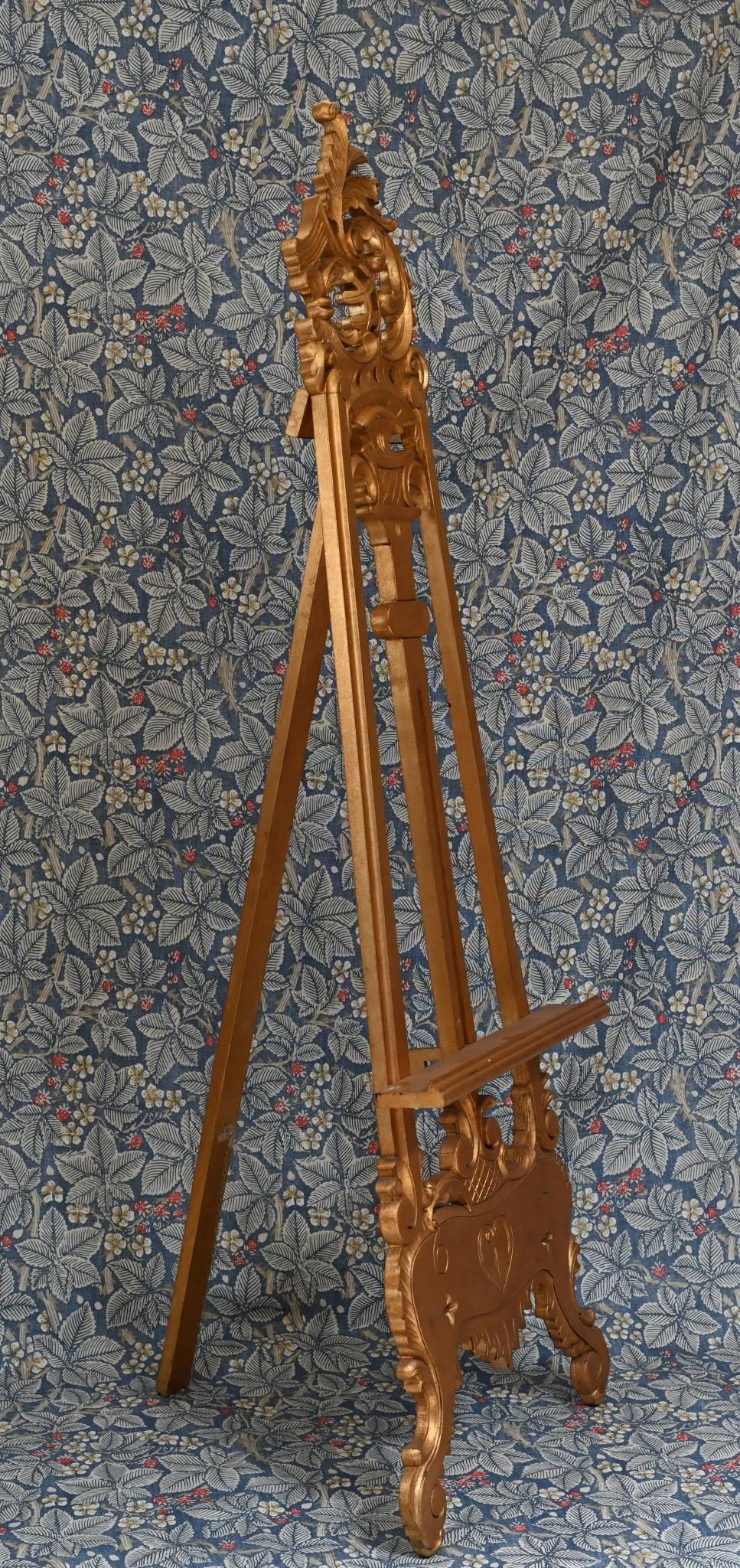 Mid-20th Century Gilt Artist Easel Adjustable Height Stand For Sale