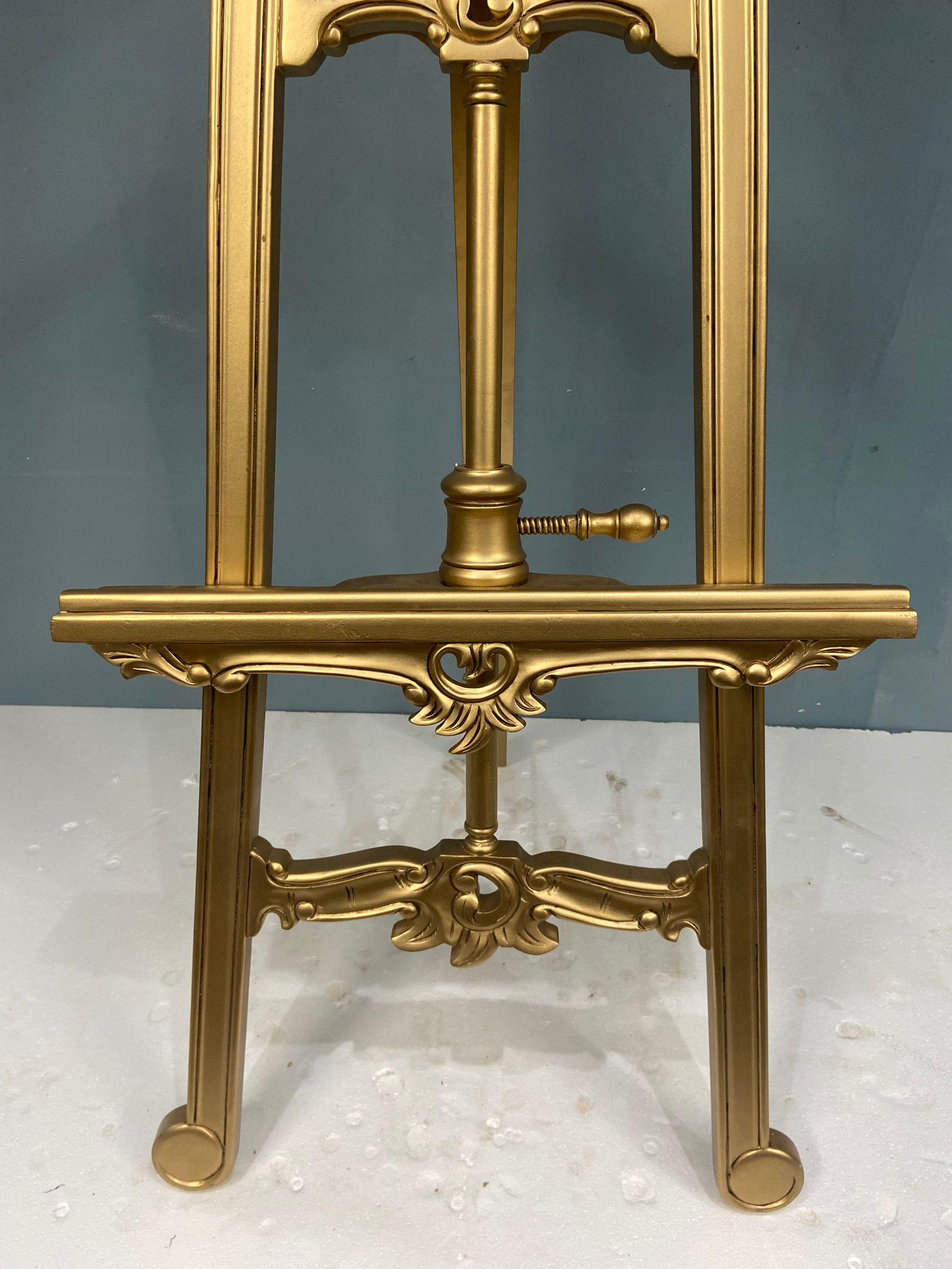 Arts and Crafts Gilt Artist Easel Picture Stand Adjustable Height For Sale