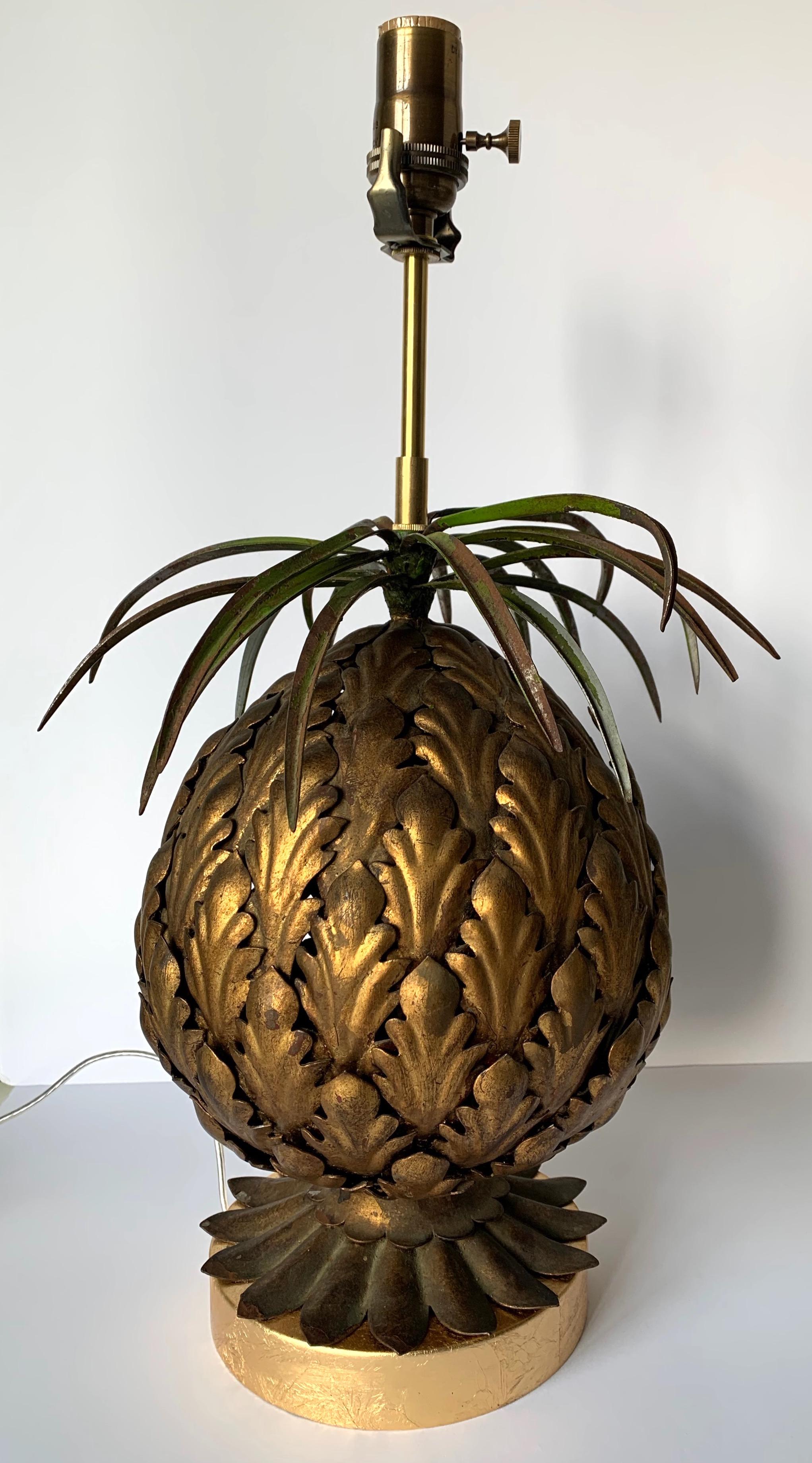 Italian Gilt Metal Pineapple Motif Lamp
