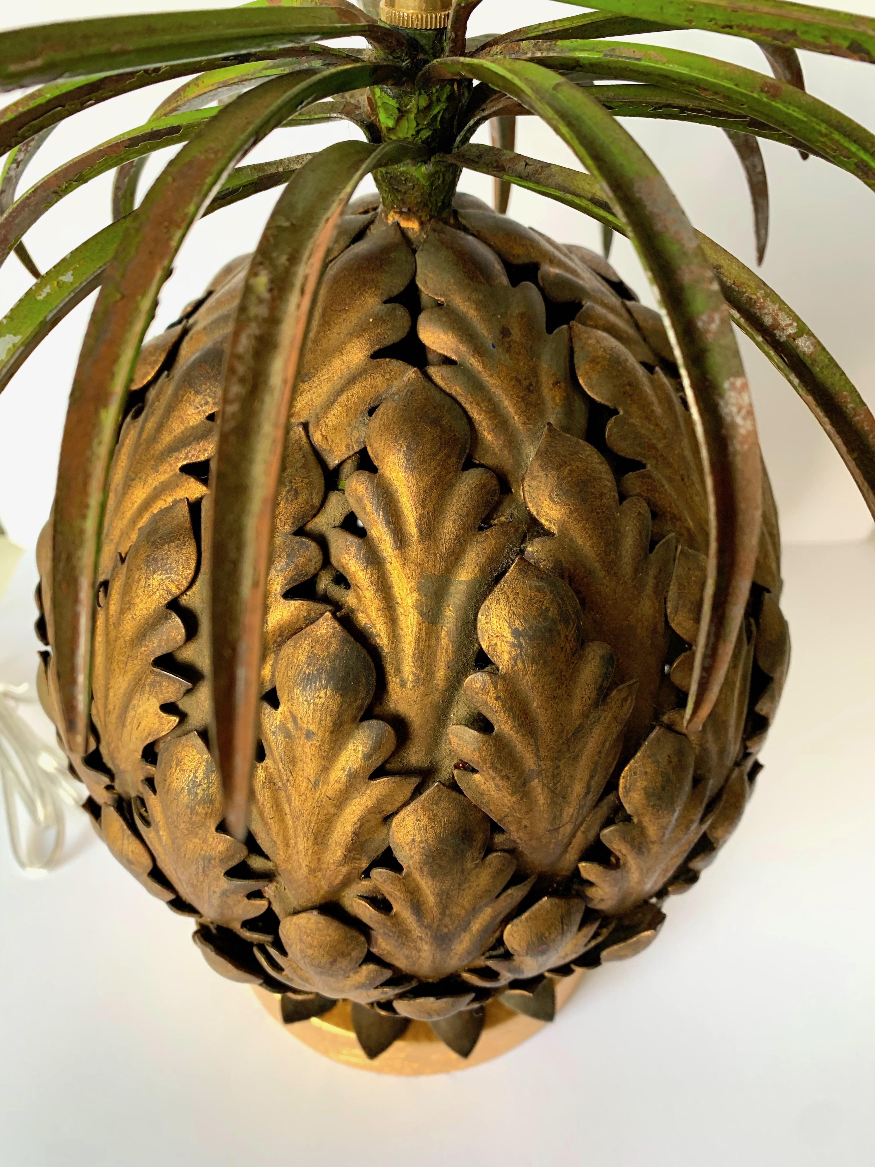 Mid-20th Century Gilt Metal Pineapple Motif Lamp