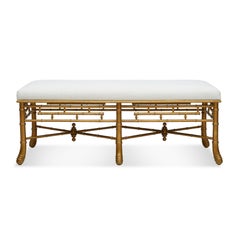 Gilt Bamboo Upholstered Bench by Bunny Williams Home