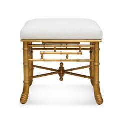 Gilt Bamboo Upholstered Stool by Bunny Williams Home