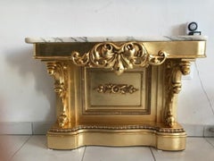 Gilt Baroque Console Table with Marble Top