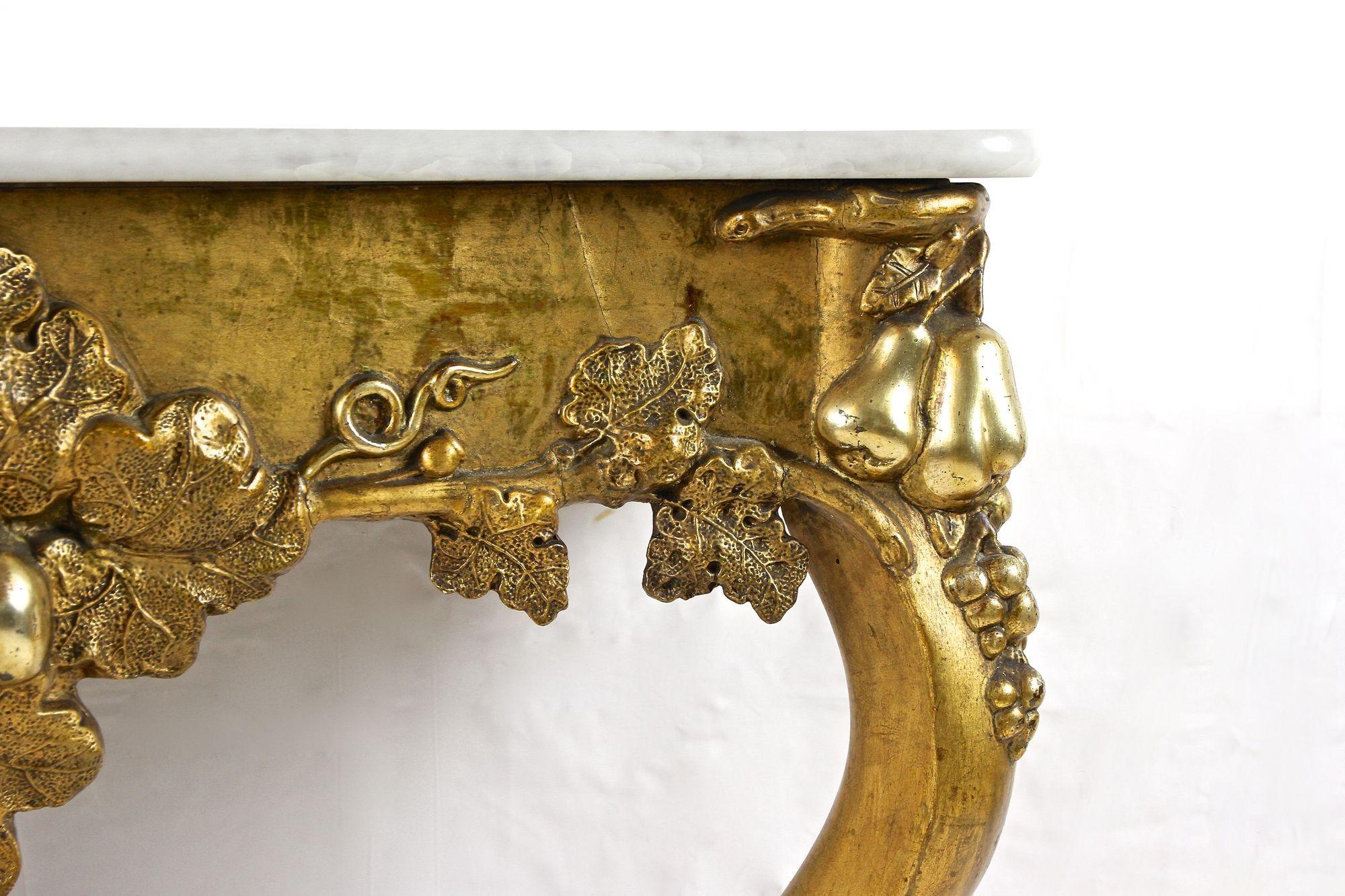 Gilt Baroque Wall Console Table Hand Carved with Carrara Marble Top, circa 1780 For Sale 4
