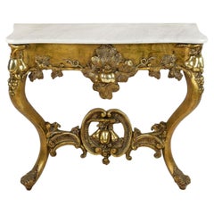 Gilt Baroque Wall Console Table Hand Carved with Carrara Marble Top, circa 1780