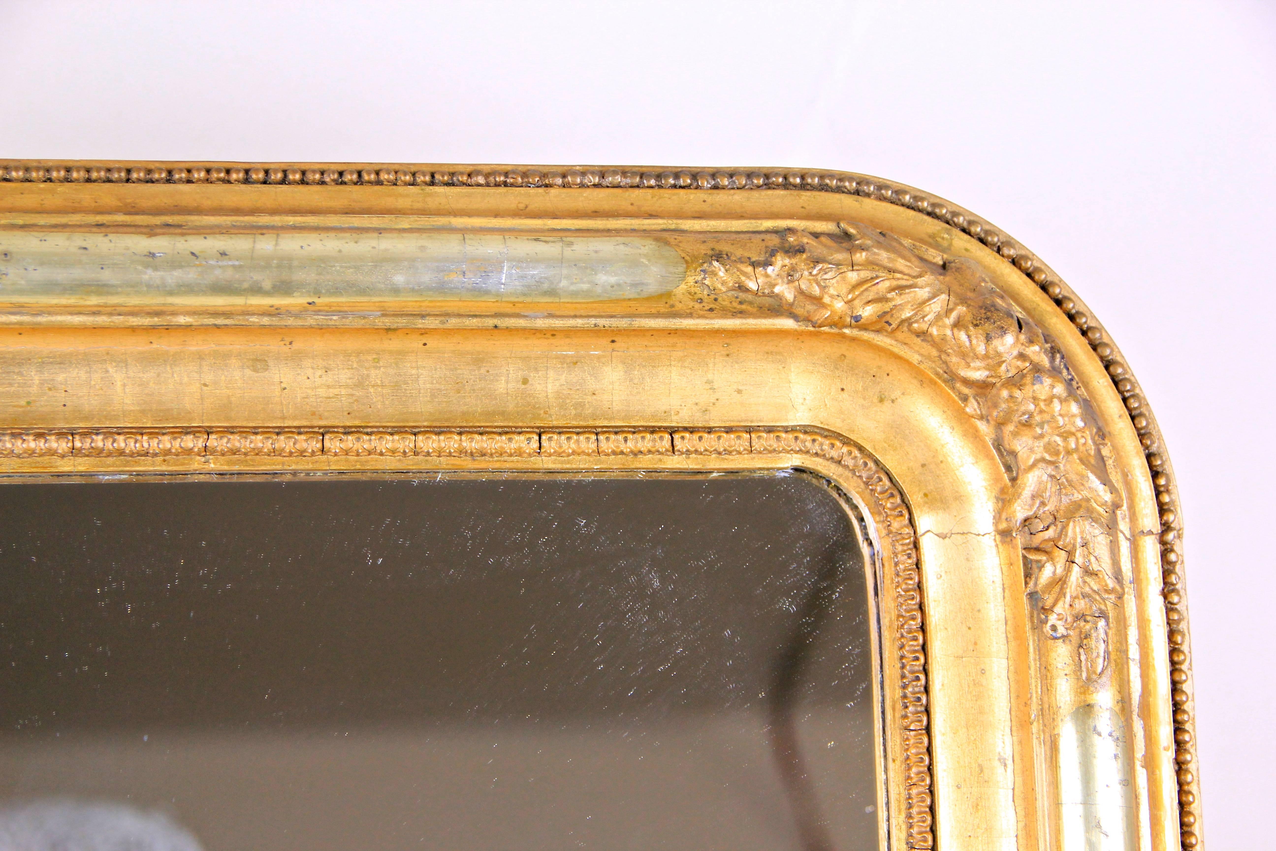 Austrian Gilt Biedermeier Wall Mirror with Silver Plated Half Rods, Austria, circa 1840