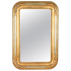 Antique Gilt Biedermeier Wall Mirror with Silver Plated Half Rods, Austria, circa 1840