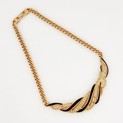 Gilt & Black Enamel Bib Necklace by Swarovksi, 1980s