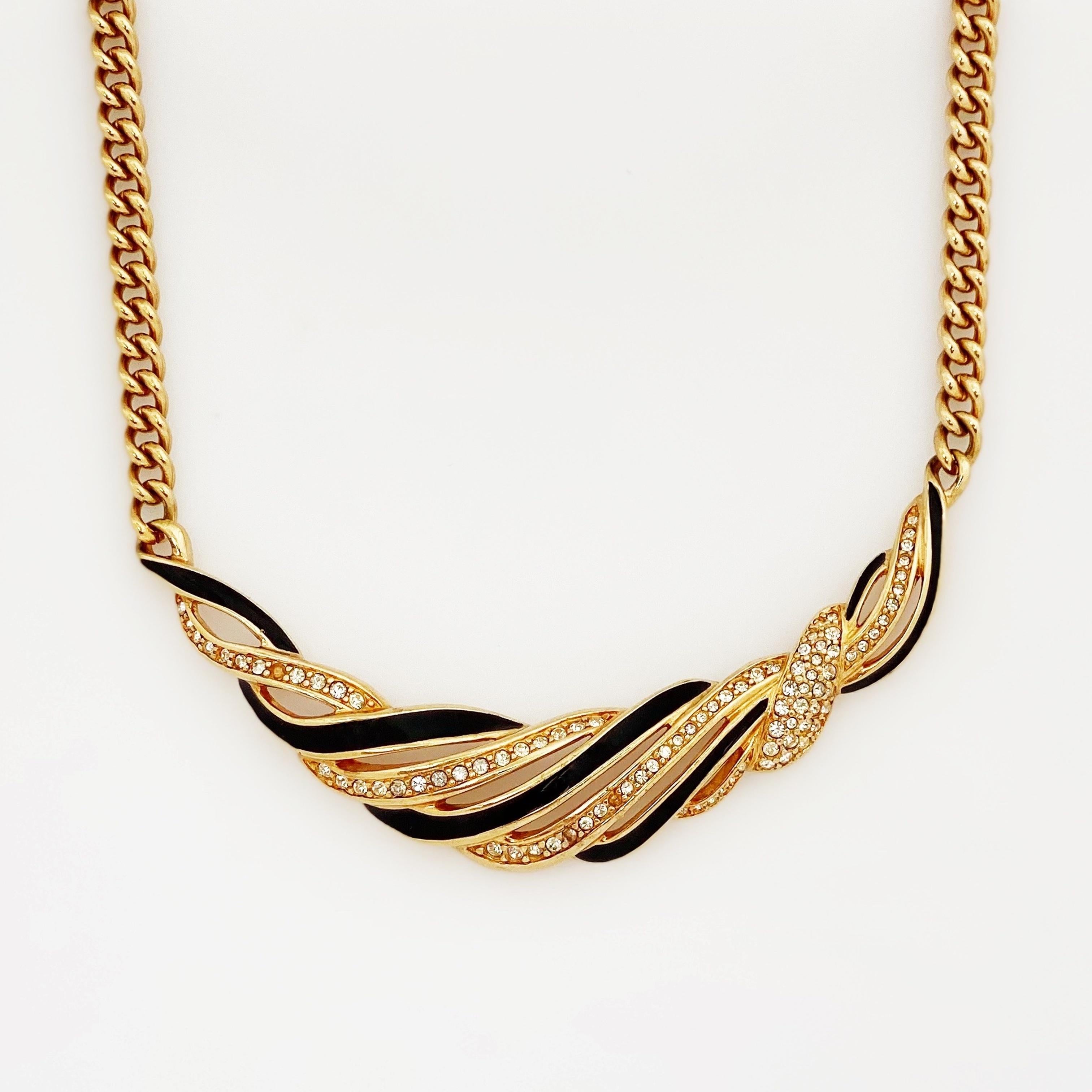 Modern Gilt & Black Enamel Bib Necklace by Swarovksi, 1980s For Sale