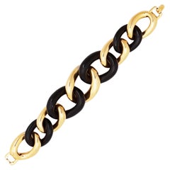 Gilt & Black Enamel Chunky Chain Link Bracelet By Givenchy, 1980s