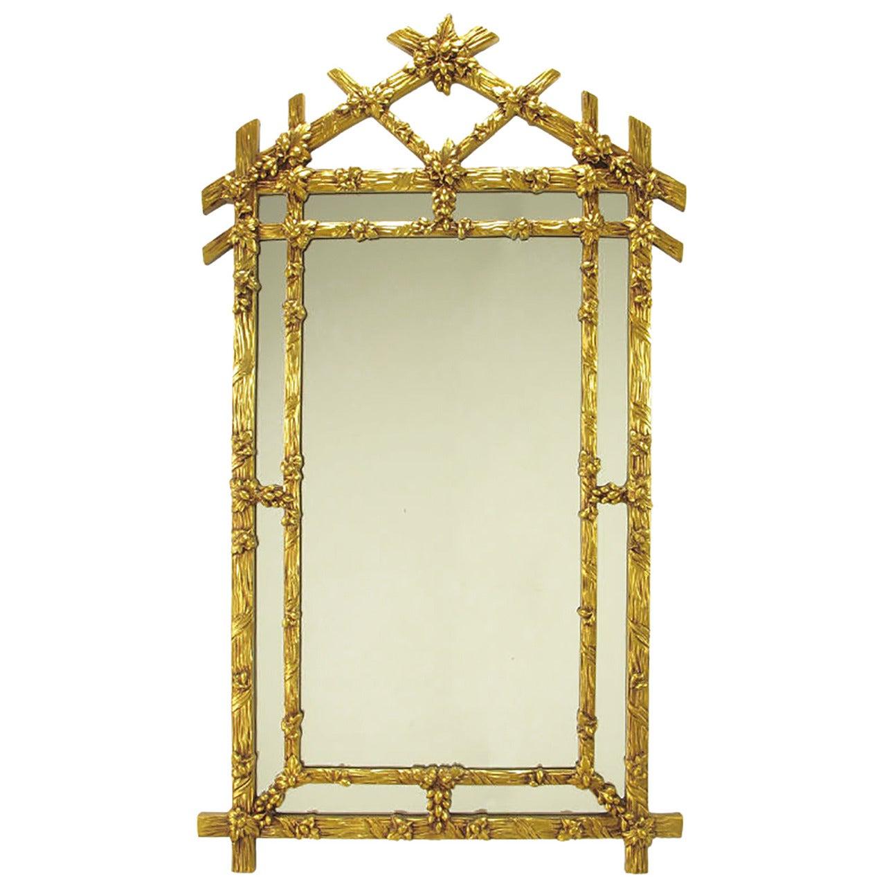 Gilt Black Forest Style Mirror with Segmented Frame