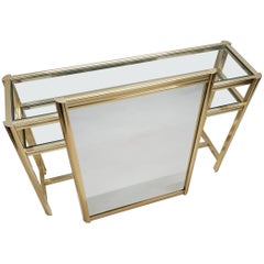 Gilt Brass 2-Tiers Console Table with Original Mirror, 1980s