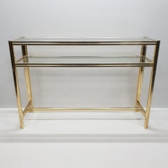 Gilt Brass 2-Tiers Console Table with Original Mirror, 1980s