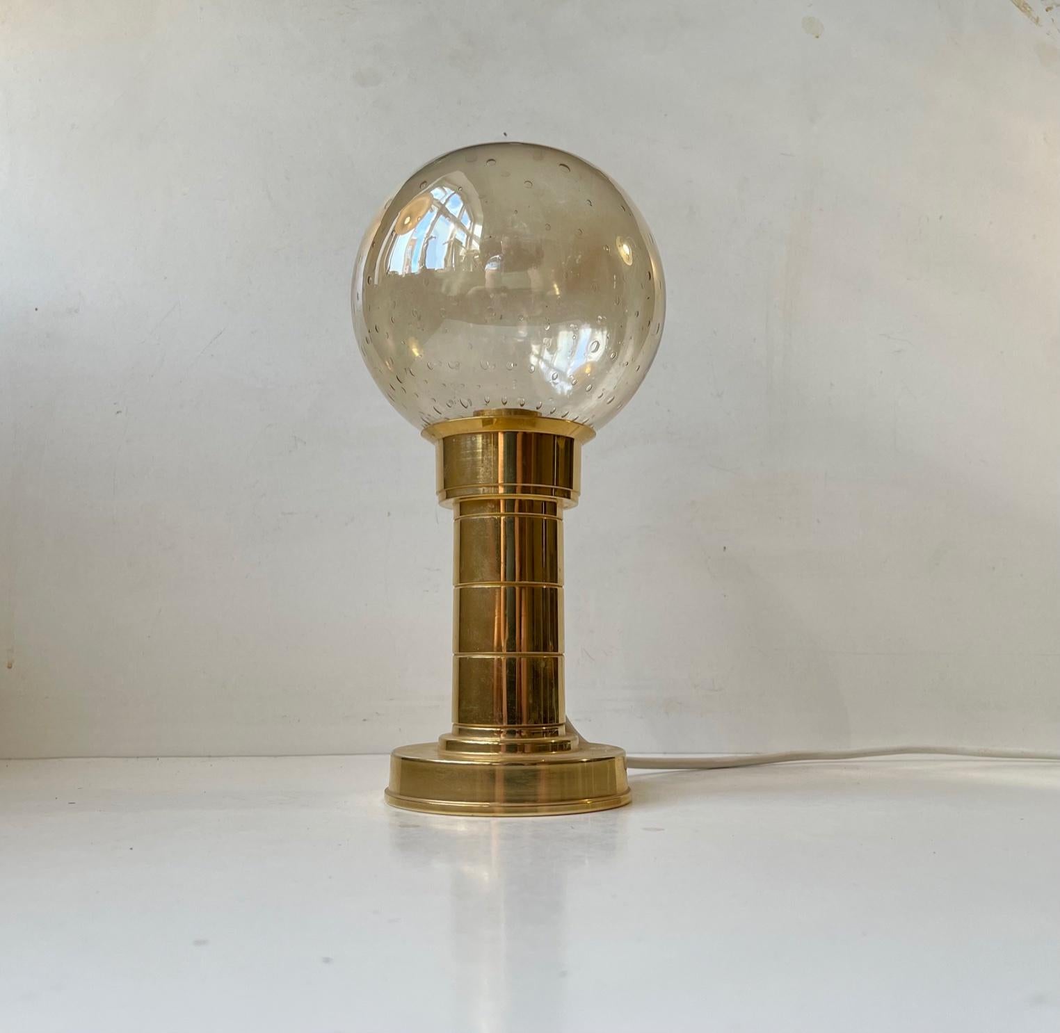 Late 20th Century Gilt Brass and Bubble Glass Table Lamp by Föhl, West Germany 1970s