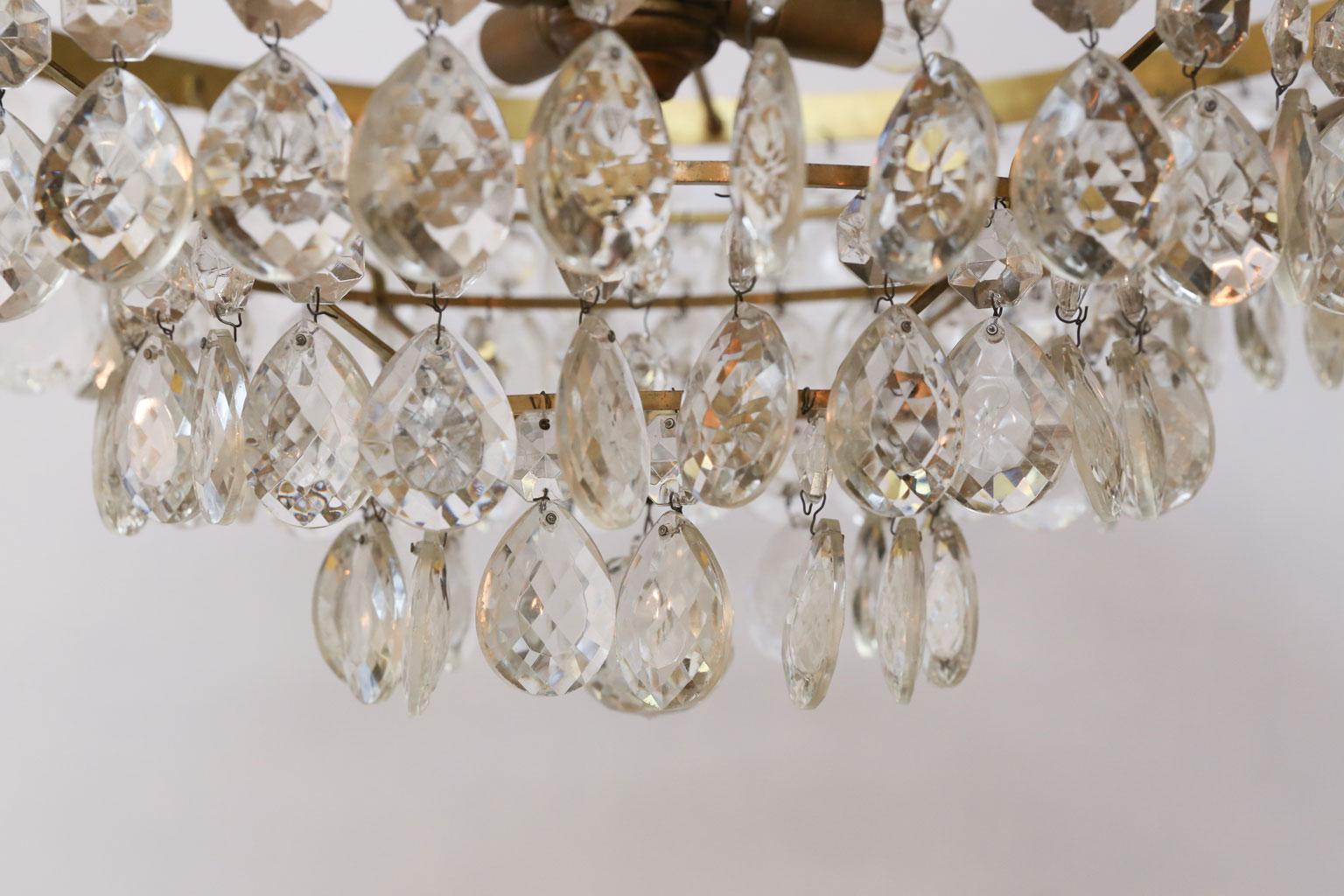 Gilt Brass and Crystal Mid century Modern Chandelier by Palwa with 4 Tiers 2