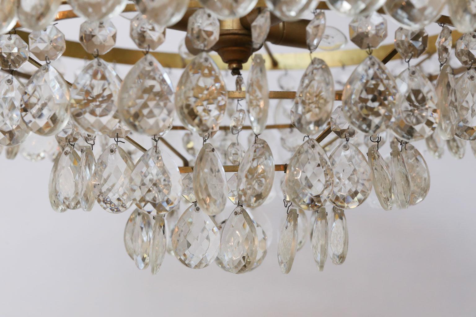 Gilt Brass and Crystal Mid century Modern Chandelier by Palwa with 4 Tiers 3