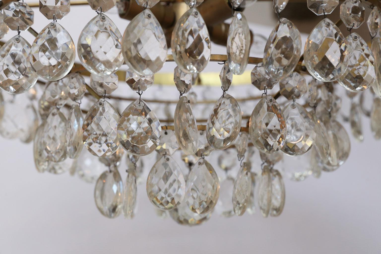 Mid-20th Century Gilt Brass and Crystal Mid century Modern Chandelier by Palwa with 4 Tiers