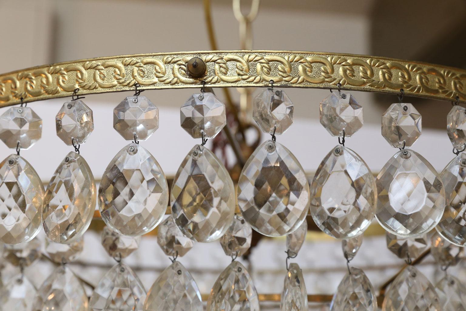 Gilt Brass and Crystal Mid century Modern Chandelier by Palwa with 4 Tiers 1