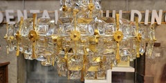 Gilt Brass and Crystal Chandelier Sciolari Design by Palwa 1970s