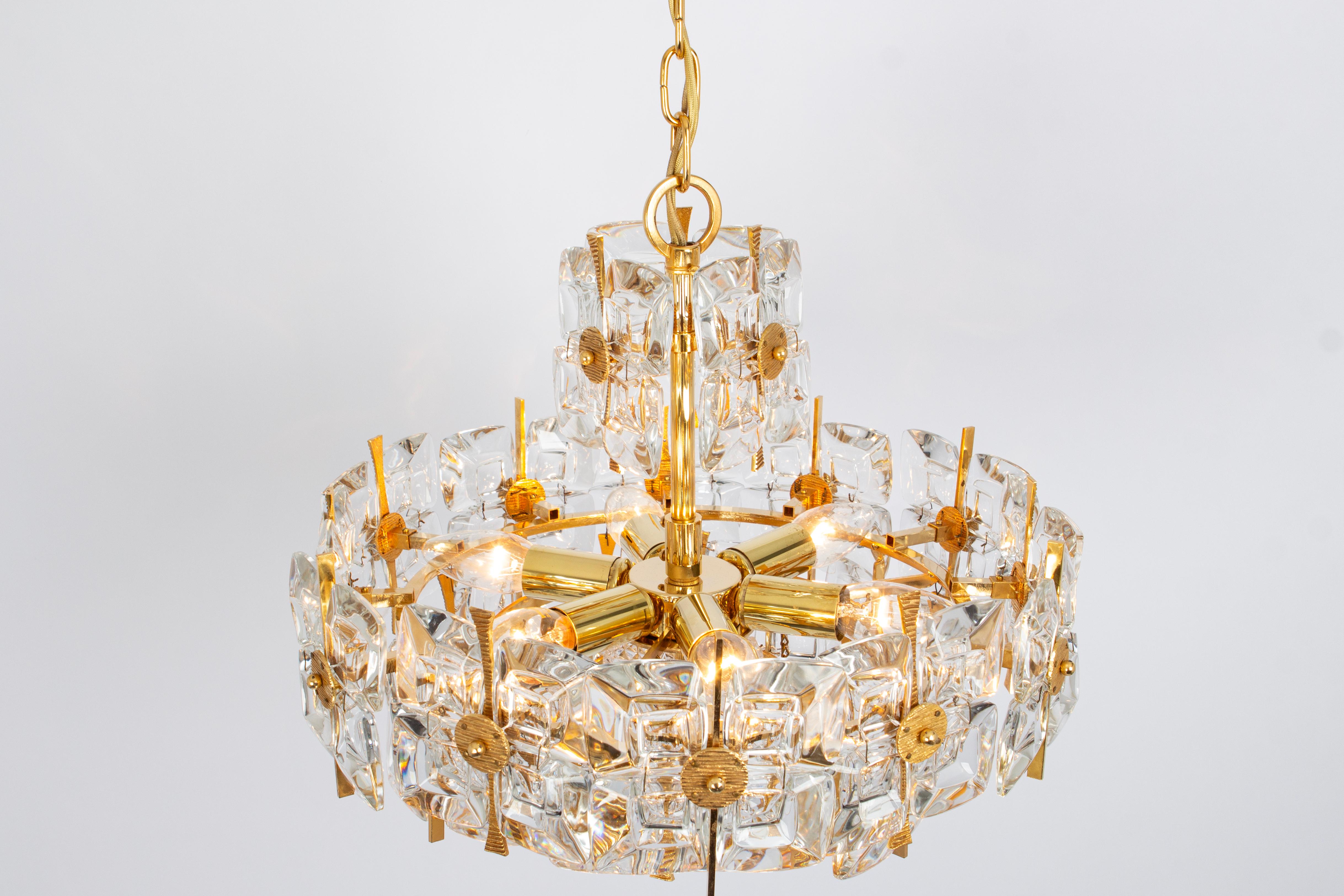 Gilt Brass and Crystal Chandelier, Sciolari Design by Palwa, Germany, 1970s For Sale 5