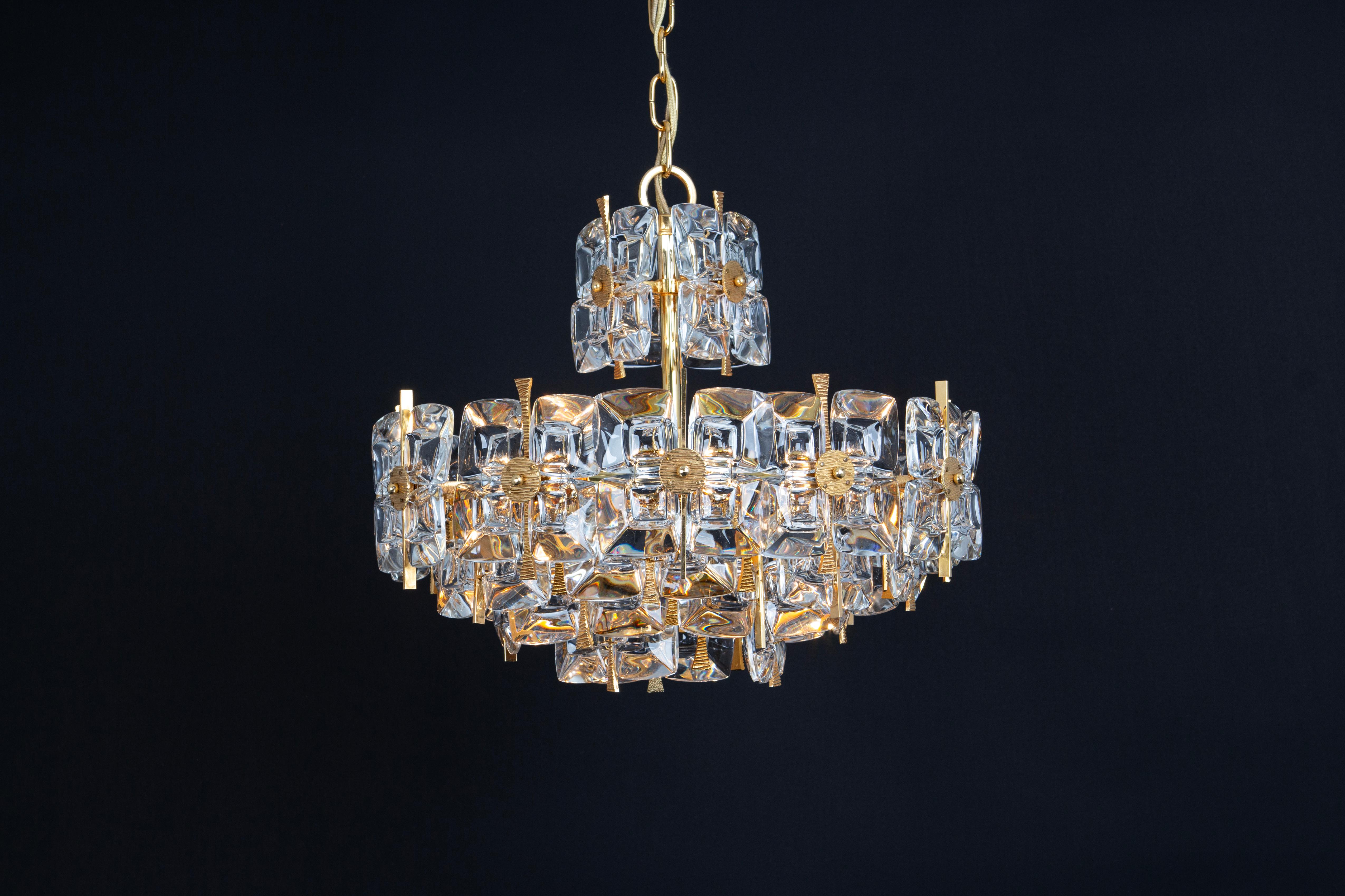 Gilt Brass and Crystal Chandelier, Sciolari Design by Palwa, Germany, 1970s For Sale 6
