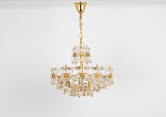 Gilt Brass and Crystal Chandelier, Sciolari Design by Palwa, Germany, 1970s
