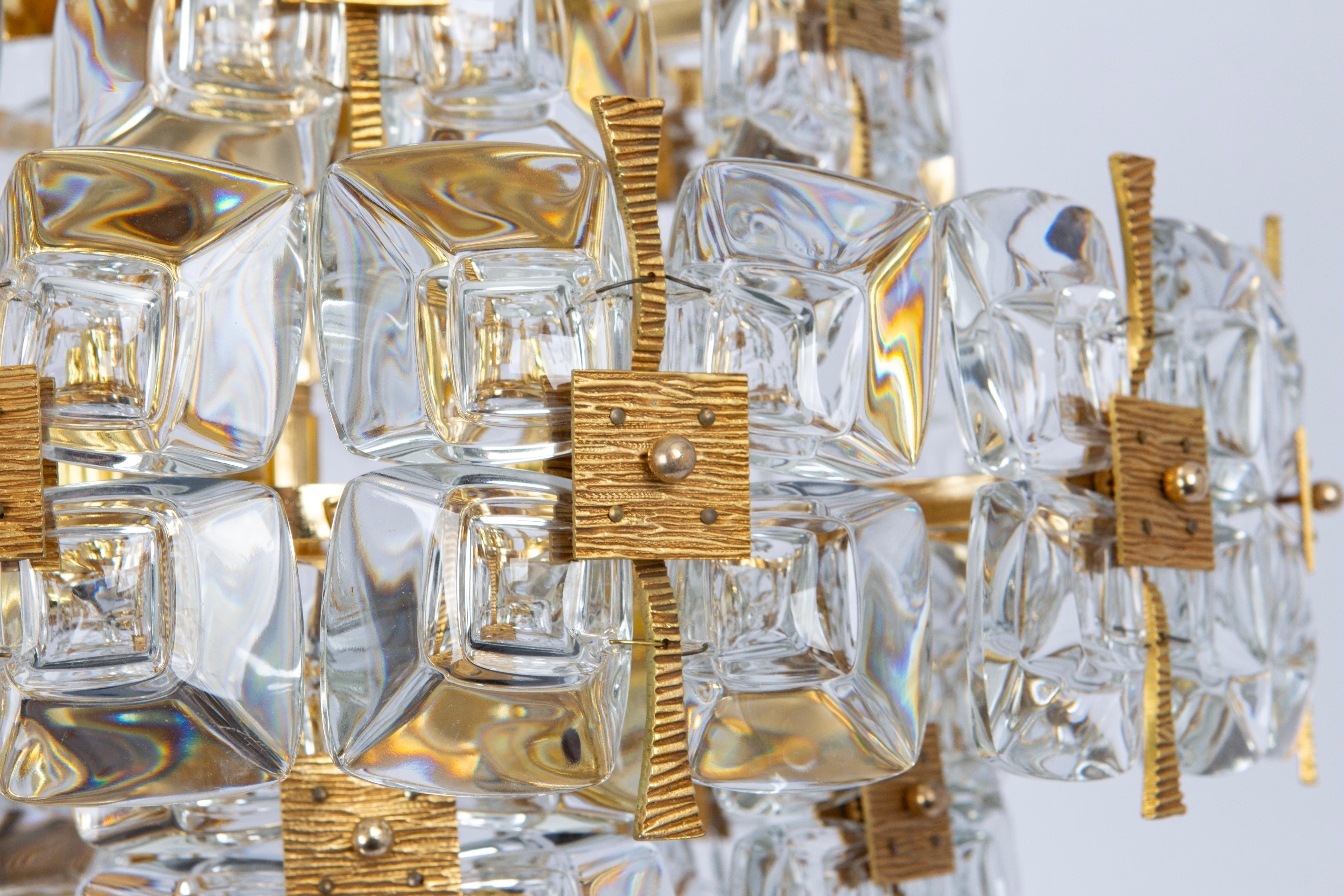 Mid-Century Modern Gilt Brass and Crystal Chandelier, Sciolari Design by Palwa, Germany, 1970s For Sale
