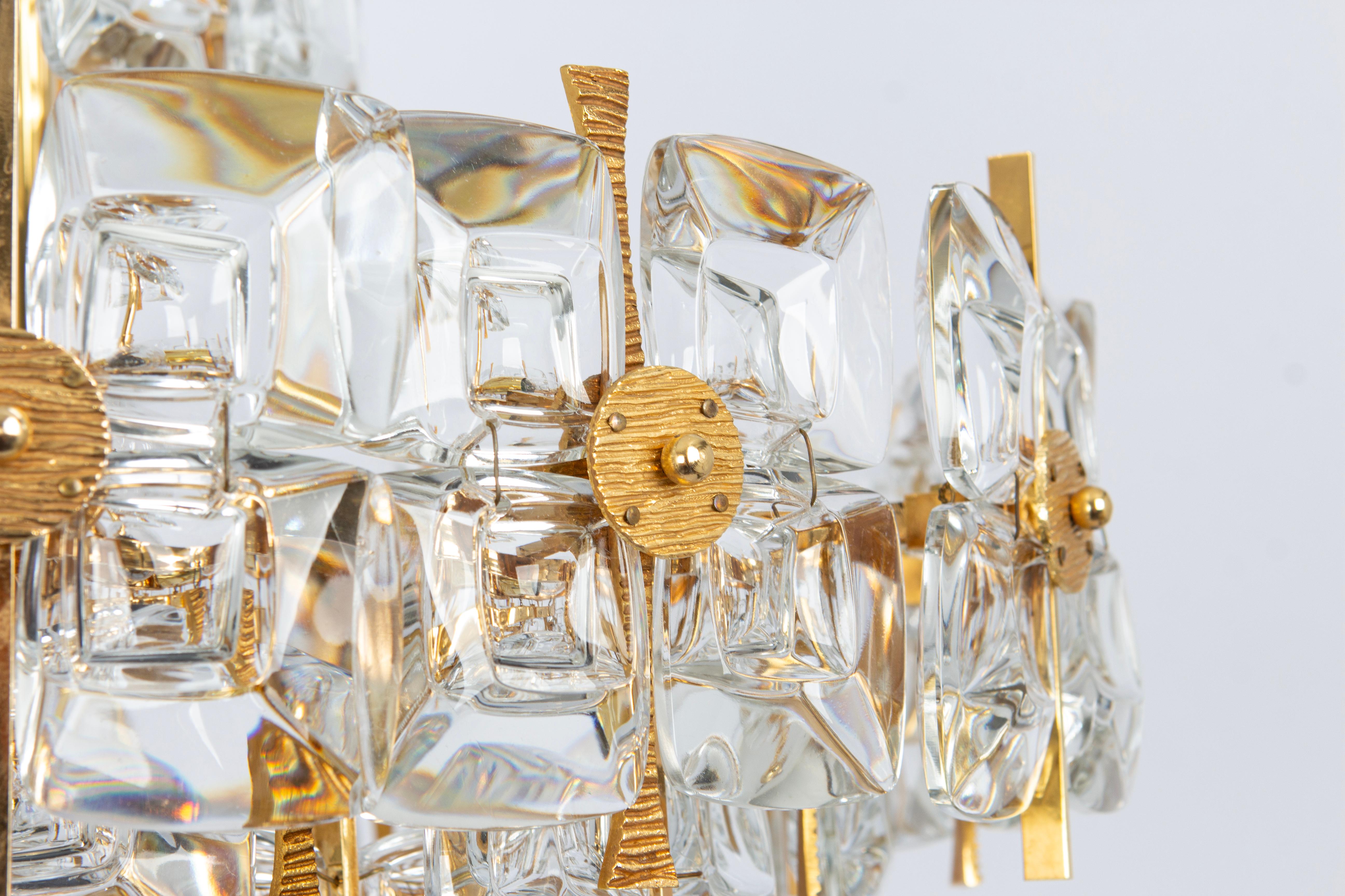 Mid-Century Modern Gilt Brass and Crystal Chandelier, Sciolari Design by Palwa, Germany, 1970s For Sale