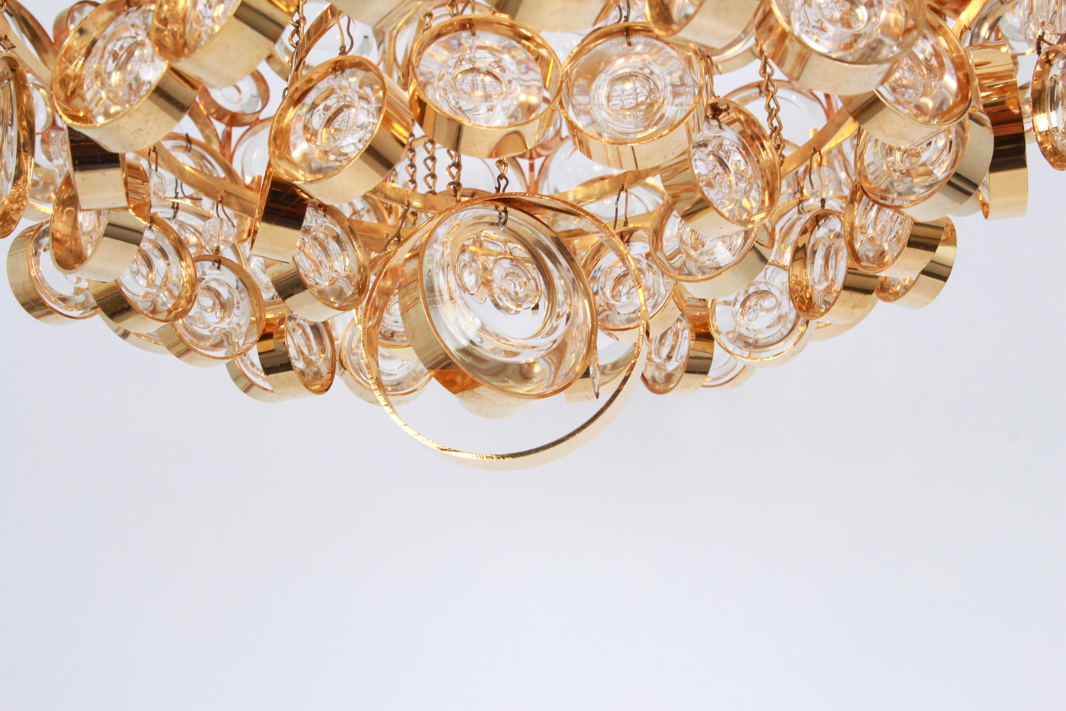 Late 20th Century Gilt Brass and Crystal Chandelier, Sciolari Design by Palwa, Germany, 1970s