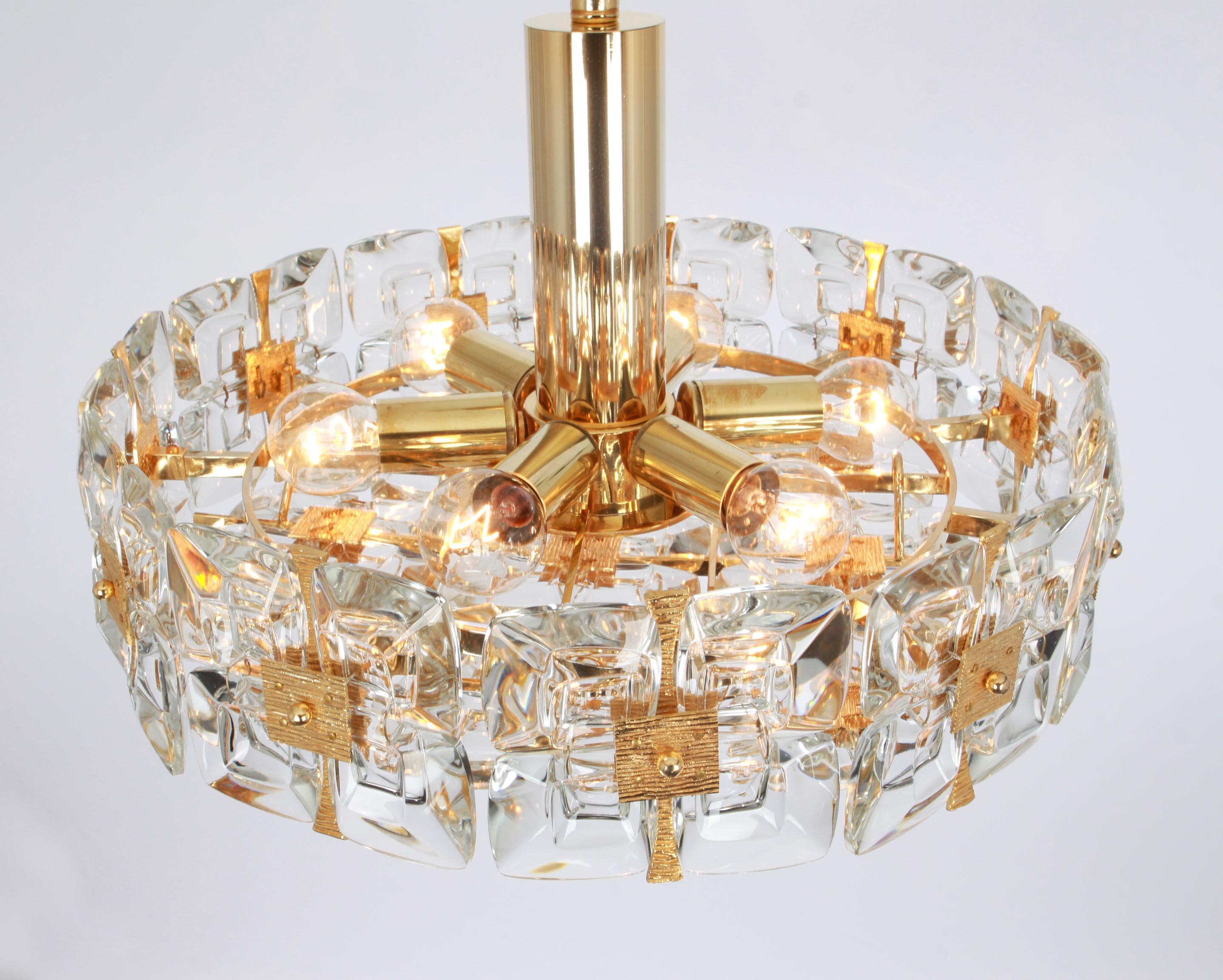 Gilt Brass and Crystal Chandelier, Sciolari Design by Palwa, Germany, 1970s For Sale 1