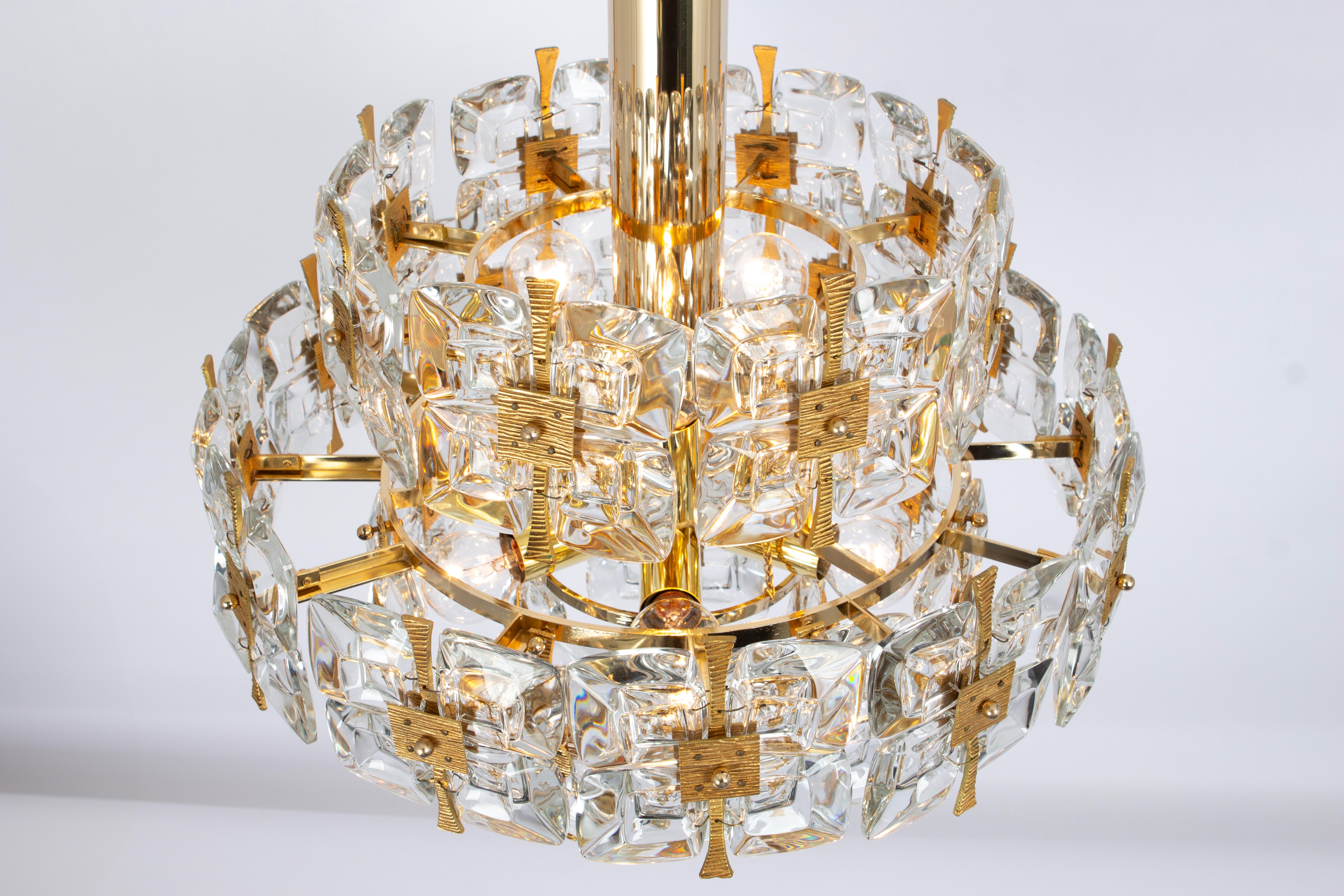 Gilt Brass and Crystal Chandelier, Sciolari Design by Palwa, Germany, 1970s For Sale 1