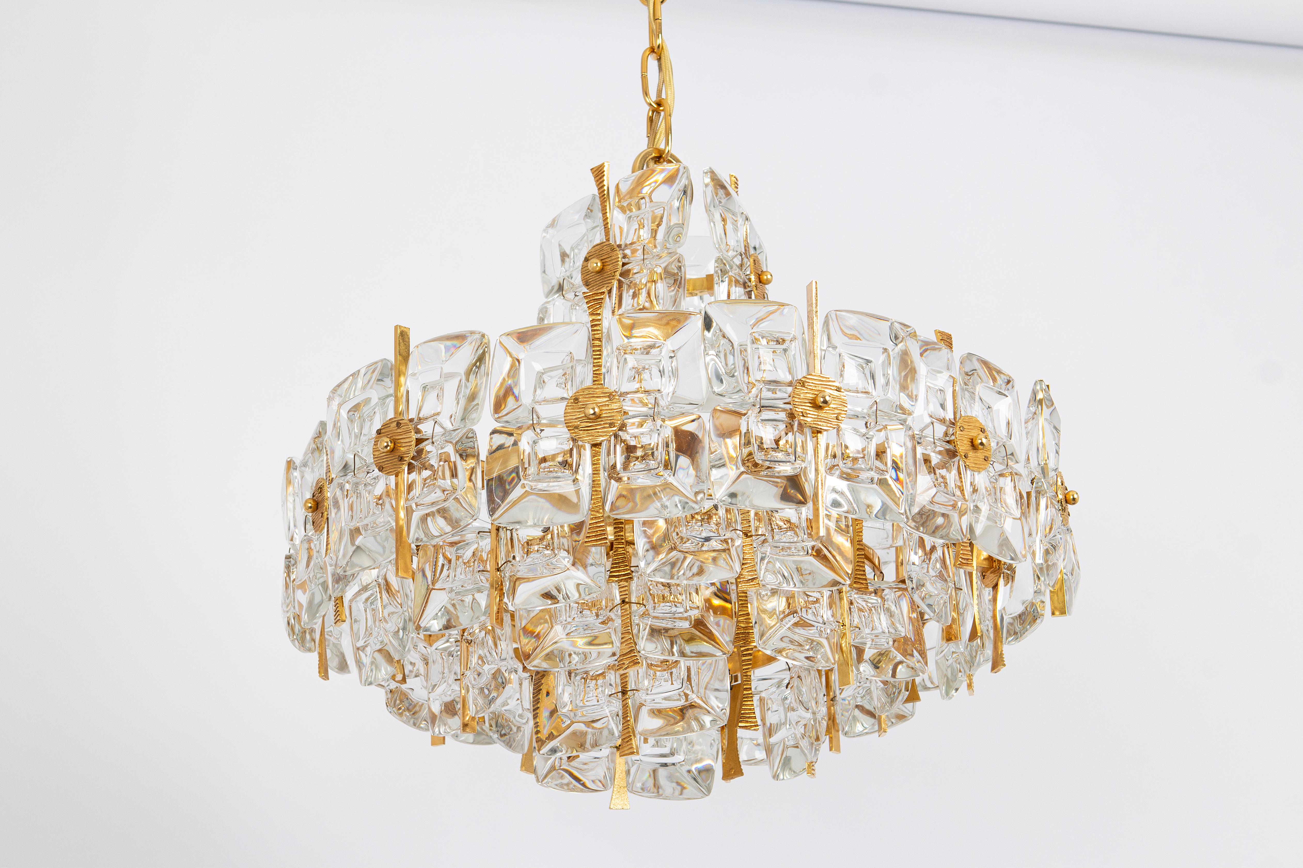 Gilt Brass and Crystal Chandelier, Sciolari Design by Palwa, Germany, 1970s For Sale 1