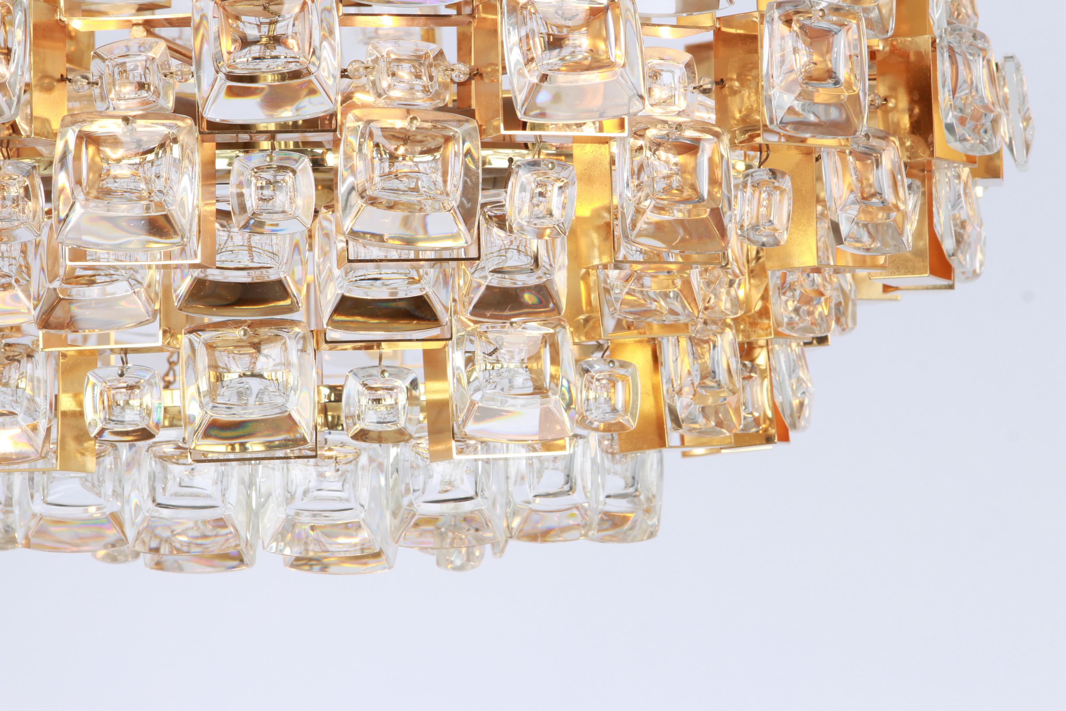 Gilt Brass and Crystal Chandelier, Sciolari Design by Palwa, Germany, 1970s For Sale 2