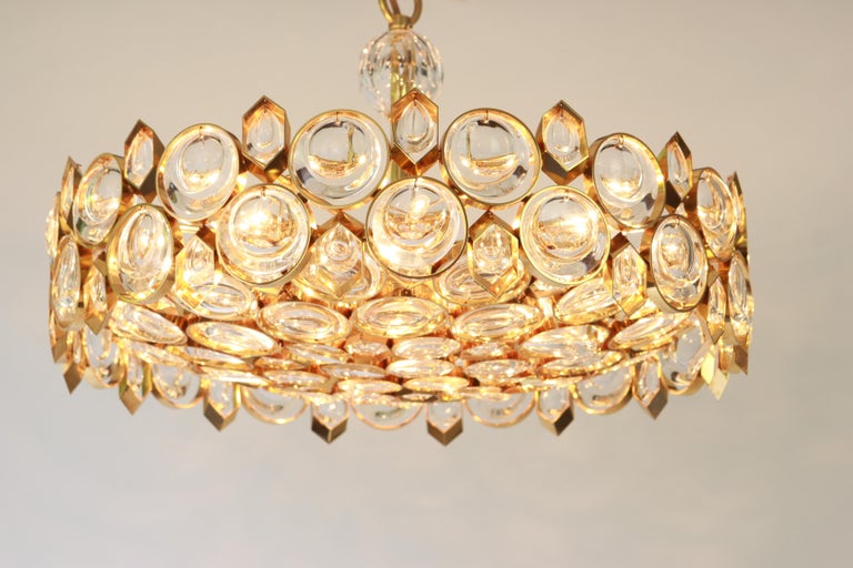 Gilt Brass and Crystal Chandelier, Sciolari Design by Palwa, Germany, 1970s For Sale 2