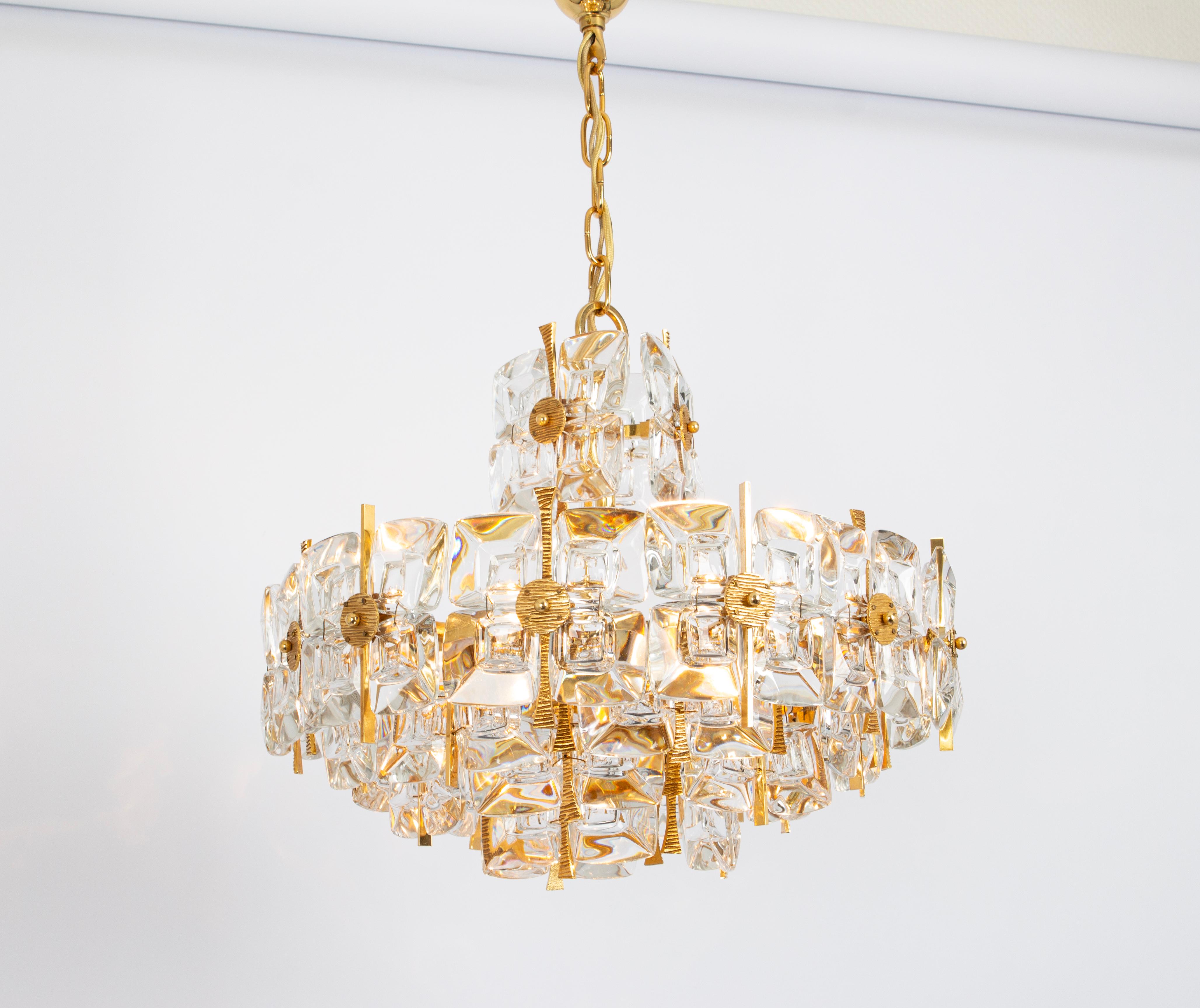 Gilt Brass and Crystal Chandelier, Sciolari Design by Palwa, Germany, 1970s For Sale 3
