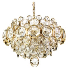 Gilt Brass and Crystal Chandelier, Sciolari Design by Palwa, Germany, 1970s