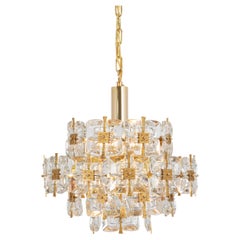 Gilt Brass and Crystal Chandelier, Sciolari Design by Palwa, Germany, 1970s