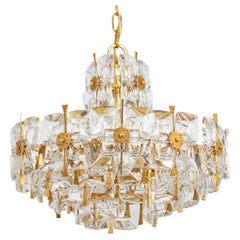 Lampadario in ottone dorato e cristallo, Sciolari Design by Palwa, Germania, anni '70