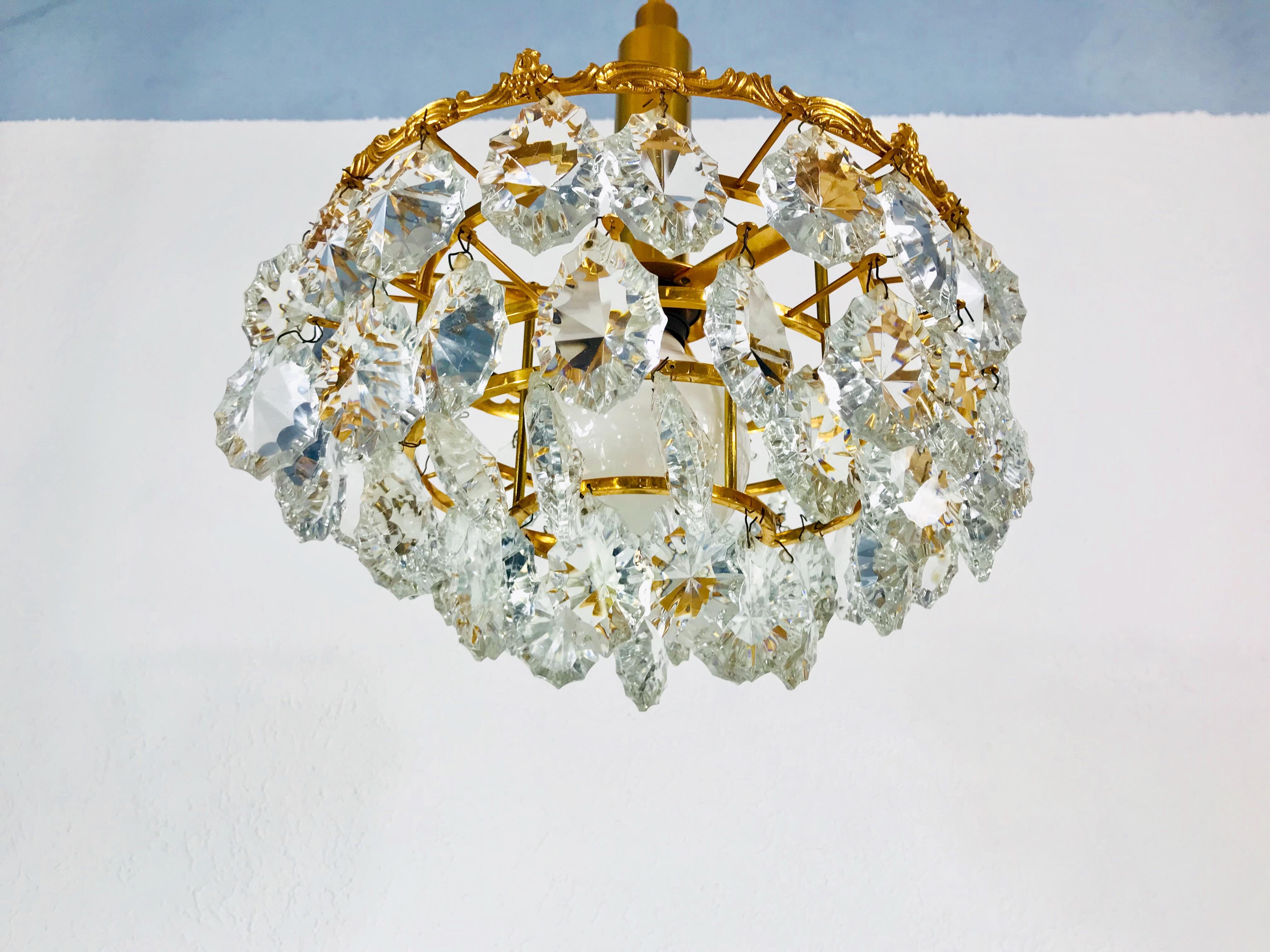 Gilt Brass and Crystal Glass 4-Tier Chandelier by Palwa, Germany, 1970s For Sale 5