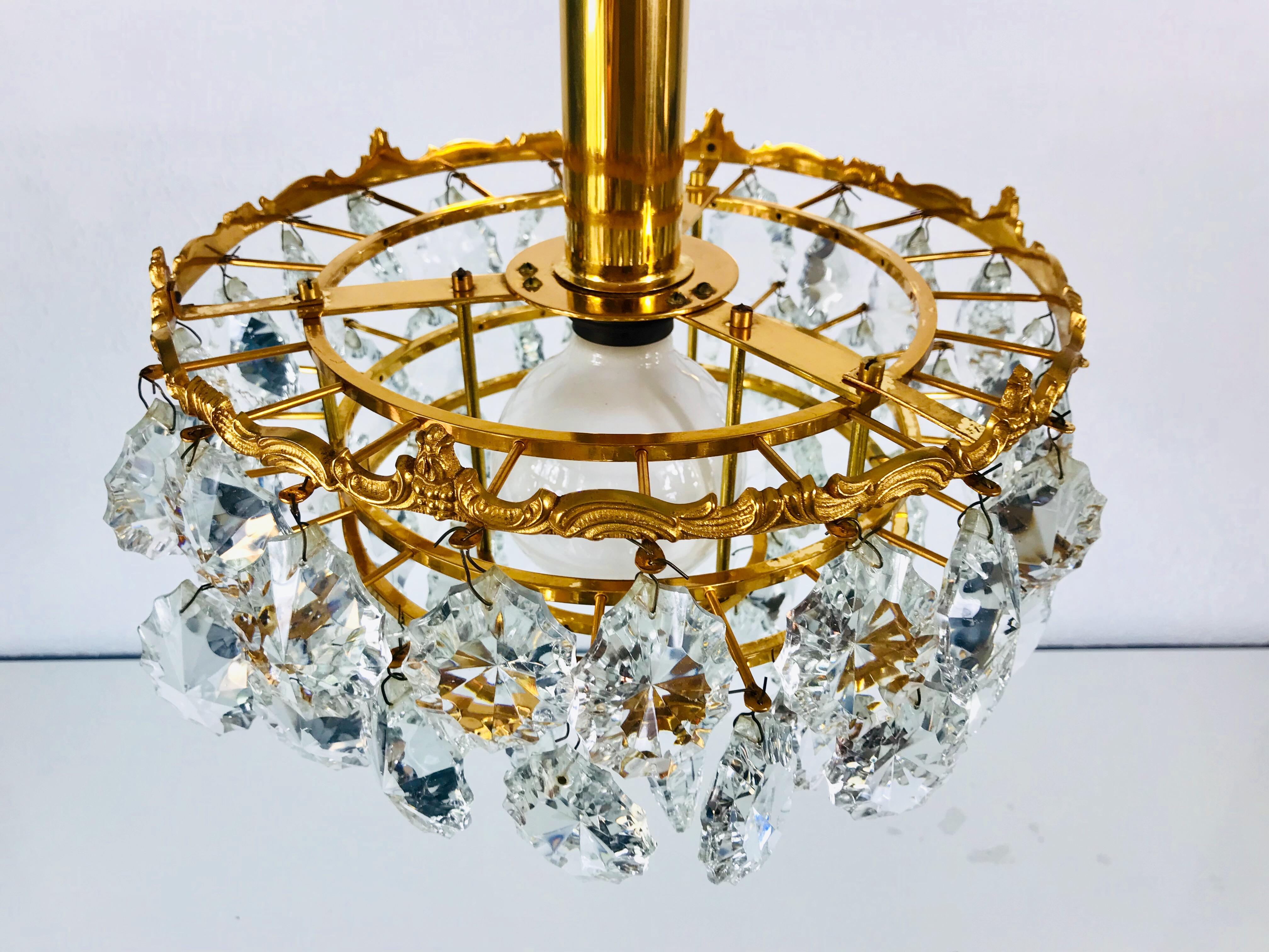 Gilt Brass and Crystal Glass 4-Tier Chandelier by Palwa, Germany, 1970s For Sale 11