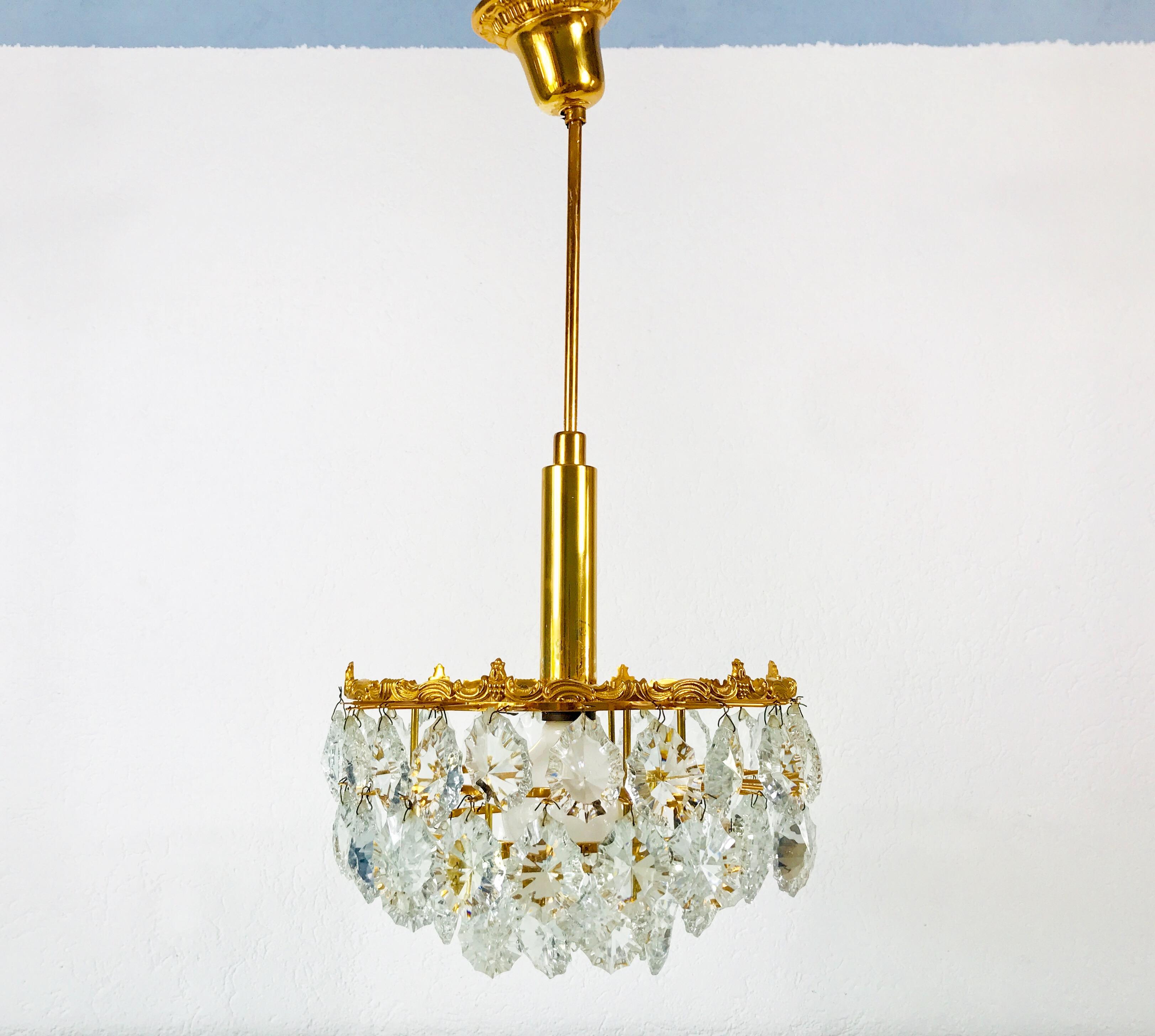 Gilt Brass and Crystal Glass 4-Tier Chandelier by Palwa, Germany, 1970s For Sale 12