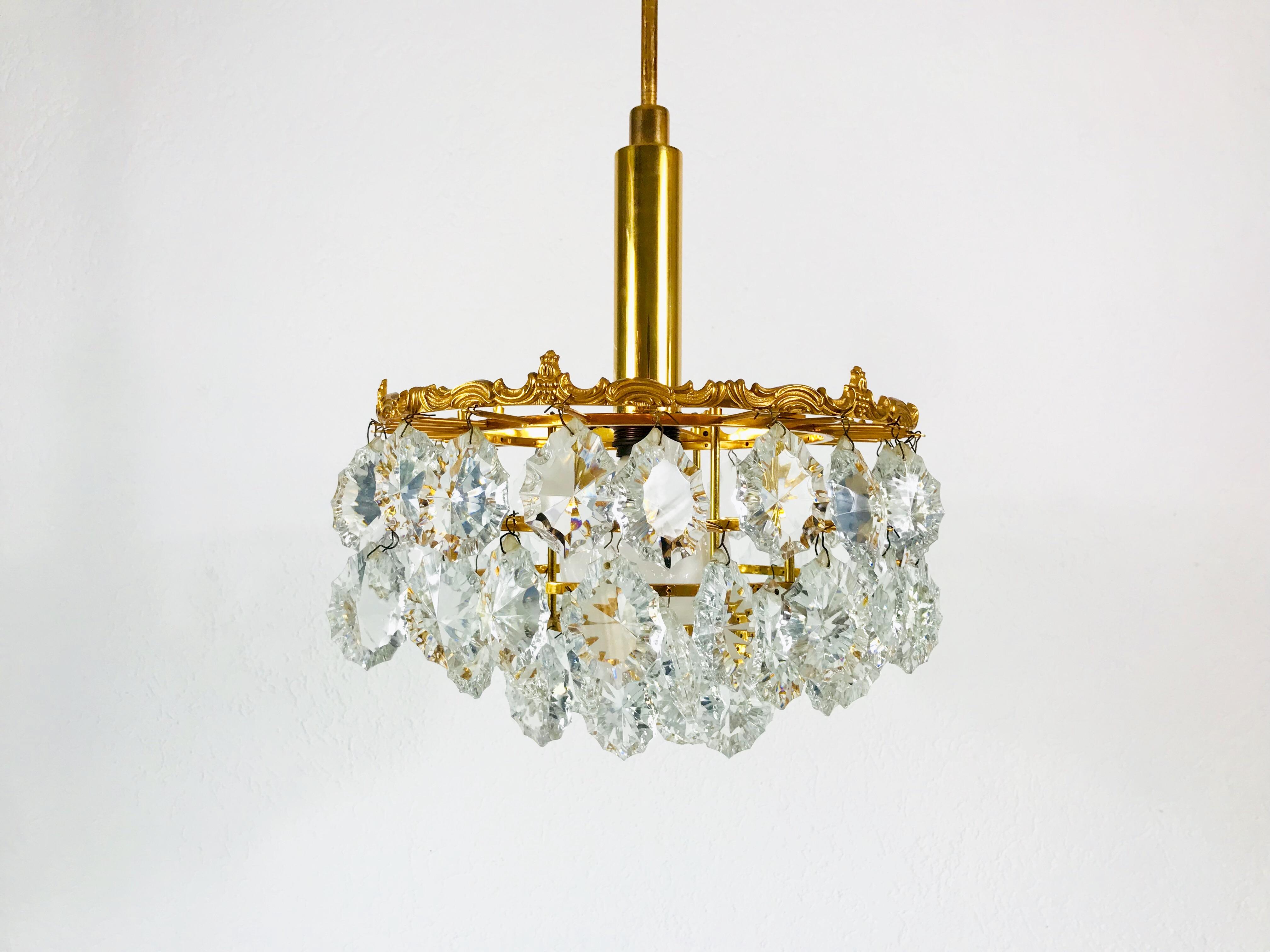 Gilt Brass and Crystal Glass 4-Tier Chandelier by Palwa, Germany, 1970s For Sale 2