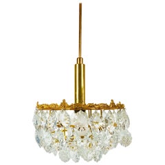 Gilt Brass and Crystal Glass 4-Tier Chandelier by Palwa, Germany, 1970s