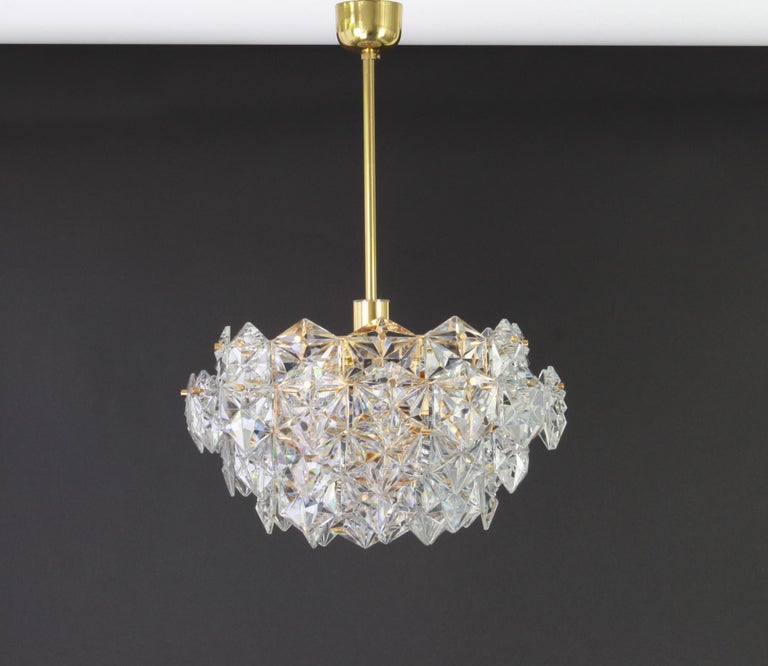 Late 20th Century Gilt Brass and Crystal Glass Chandelier by Kinkeldey, Germany, 1970s For Sale