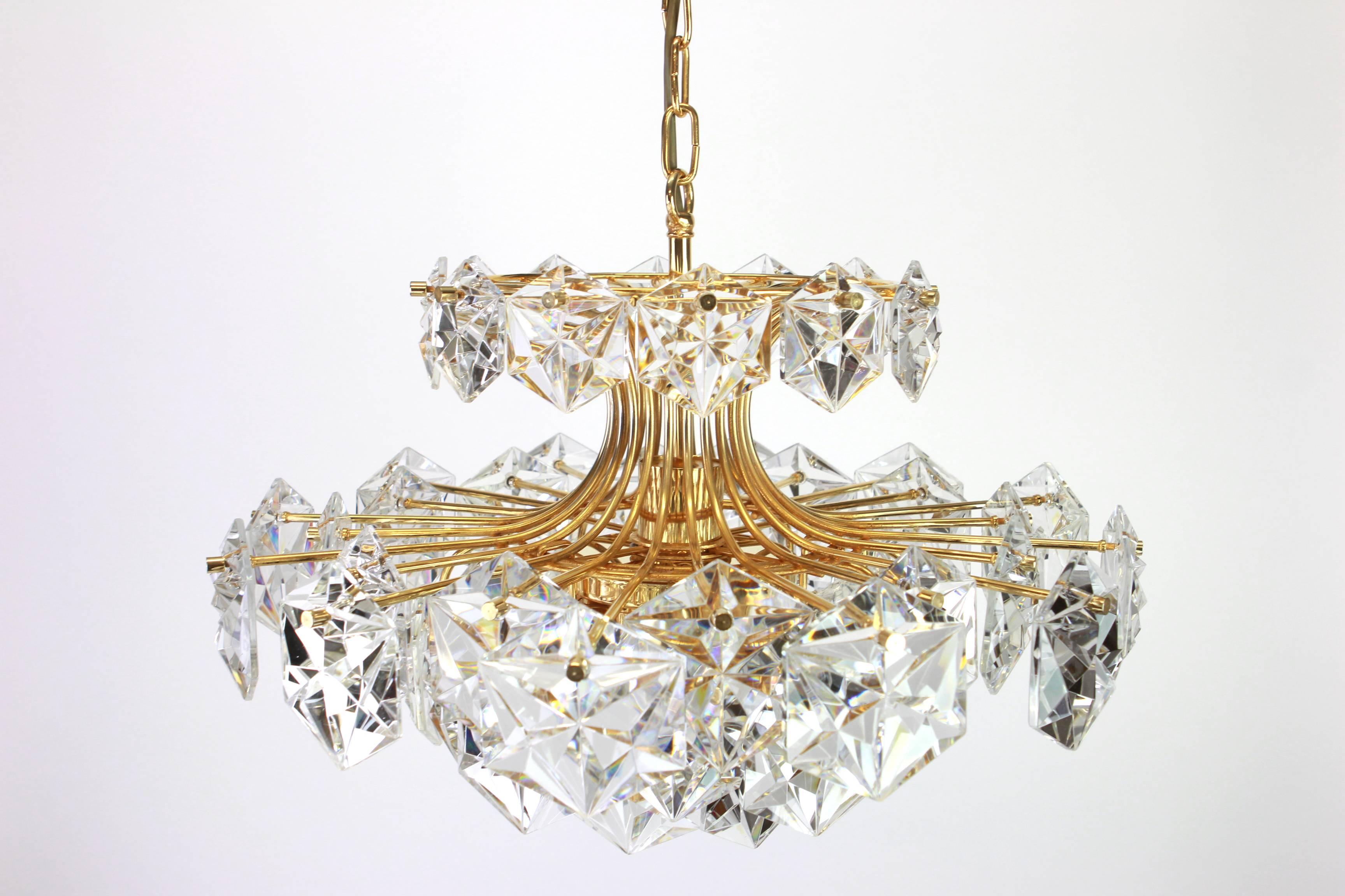 Late 20th Century Gilt Brass and Crystal Glass Chandelier by Kinkeldey, Germany, 1970s For Sale