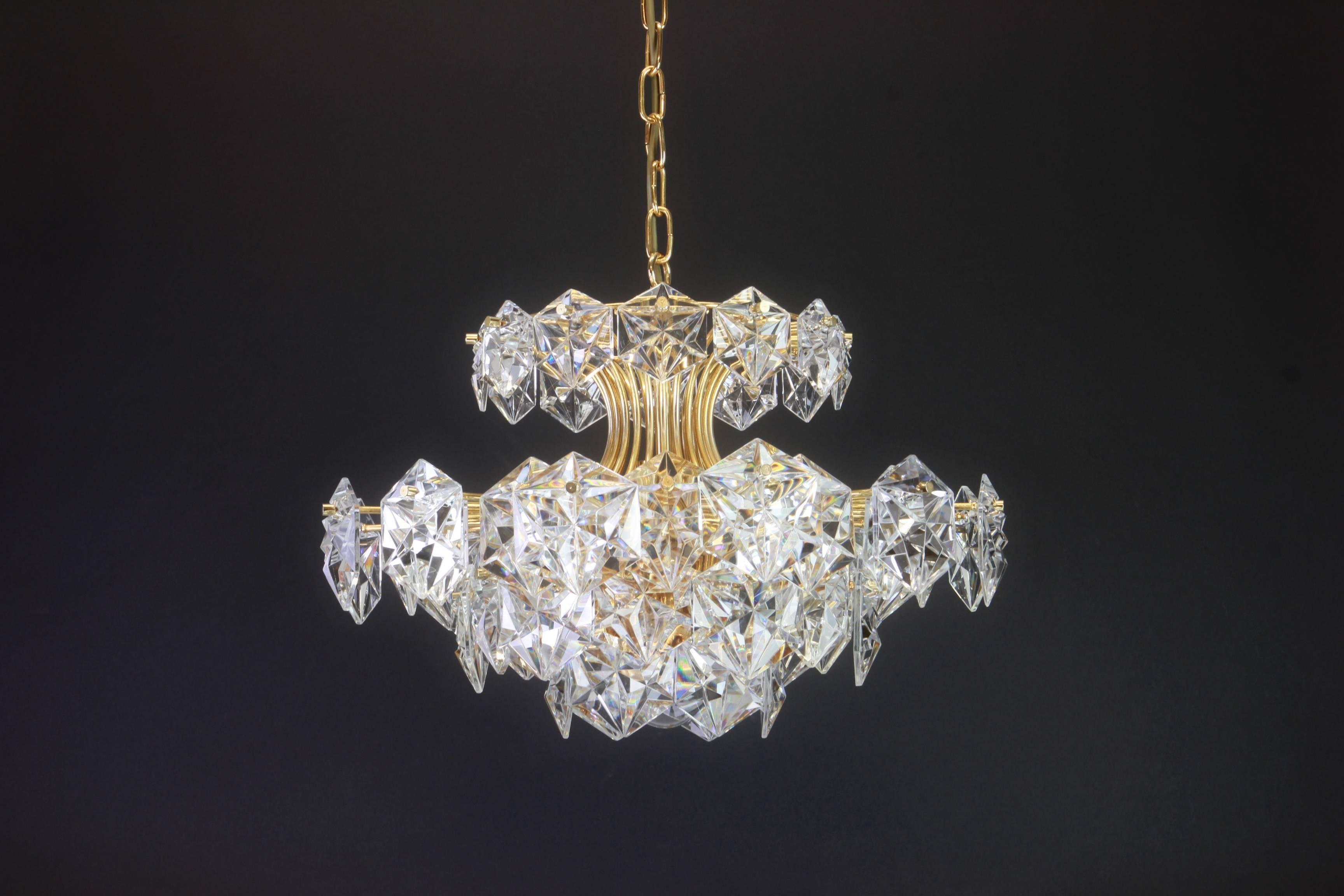 Gilt Brass and Crystal Glass Chandelier by Kinkeldey, Germany, 1970s For Sale 1