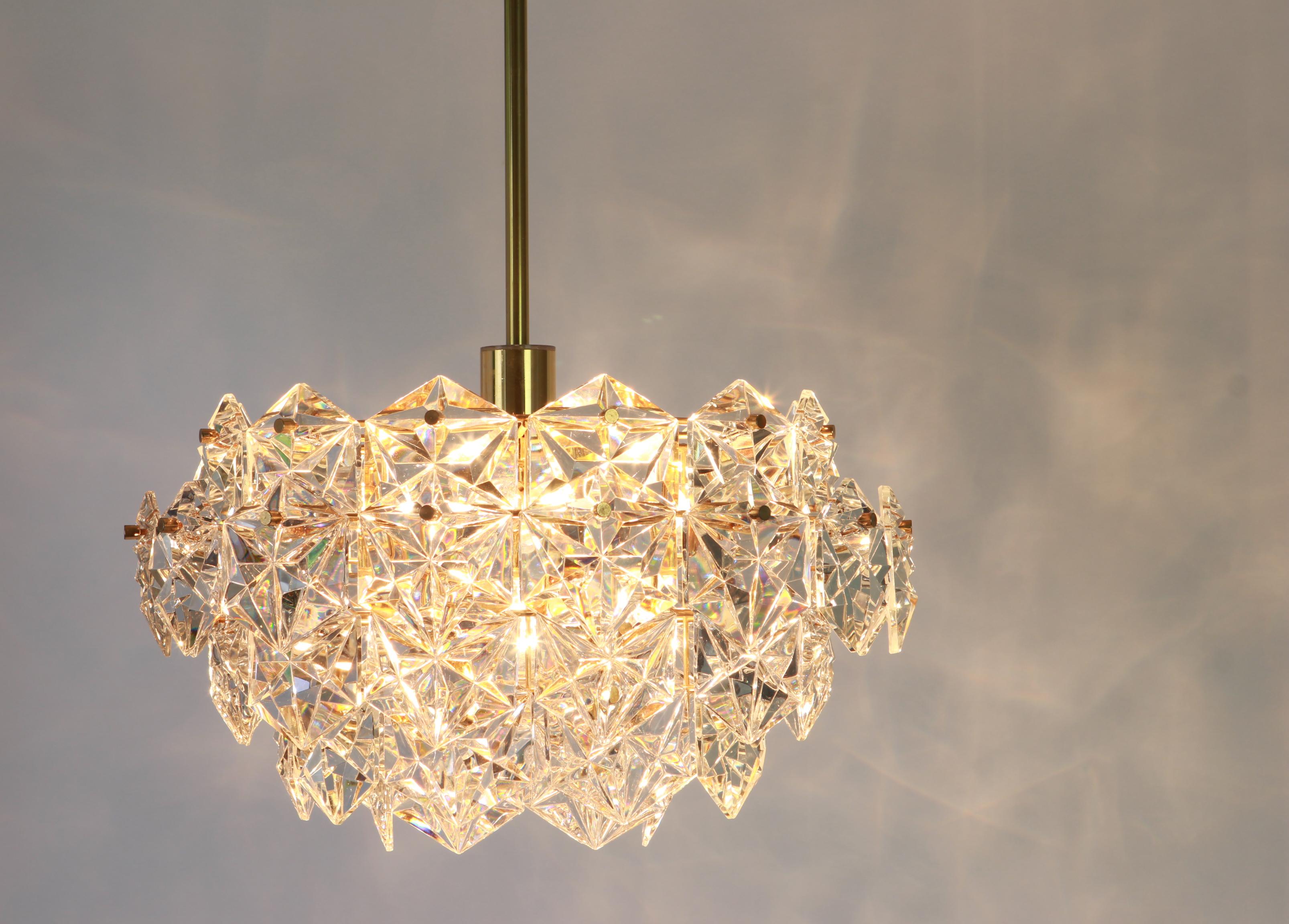 Gilt Brass and Crystal Glass Chandelier by Kinkeldey, Germany, 1970s For Sale 1