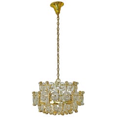 Gilt Brass and Crystal Glass Chandelier from Palwa, 1960s Labeled by Palwa