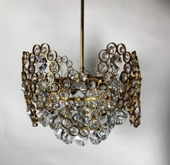 Gilt Brass and Crystal Glass Chandelier from Palwa, 1970s